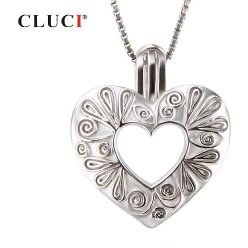 CLUCI Silver 925 Heart Shaped Romantic Pendant Jewelry Gift for Women 925 Sterling Silver Charms Pendant Pearl Locket SC299SB