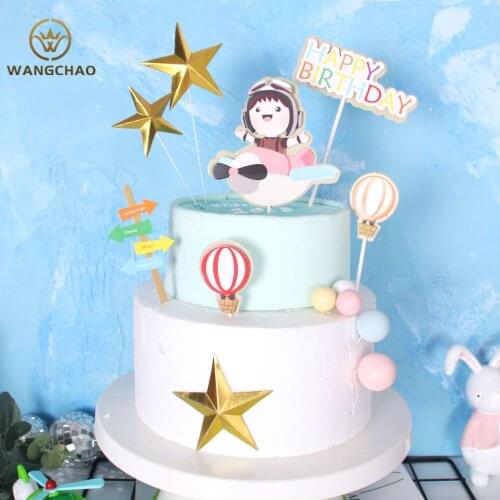 Fighter Pilot Small Train Cake Topper Girl Boys Happy Birthday Cake Decoration Kids Favors Gift Party Supplies Accessories