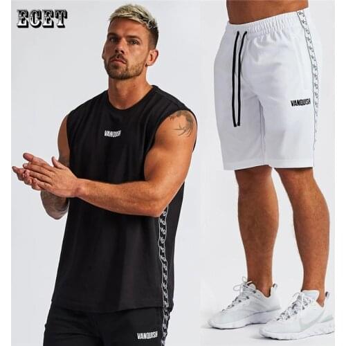 Summer leisure wide-shoulder mens vest fashion patchwork embroidered shorts five-point pants jogger cotton suit sportswear