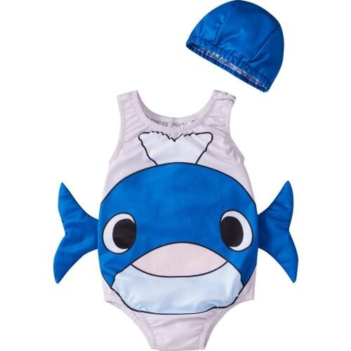 Cute Toddler Baby Girls Boys Fish One Piece Swimsuit Cartoon Print Summer Beachwear Bathing Suit For 1-5years Children Swimwear