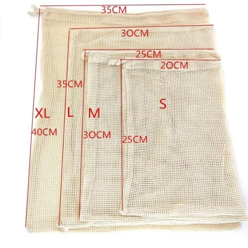 Reusable Organic Cotton Produce Bags Cotton Mesh Bags Biodegradable Eco-Friendly Shopping Storage Bag for Fruit, Vegetable, Toys