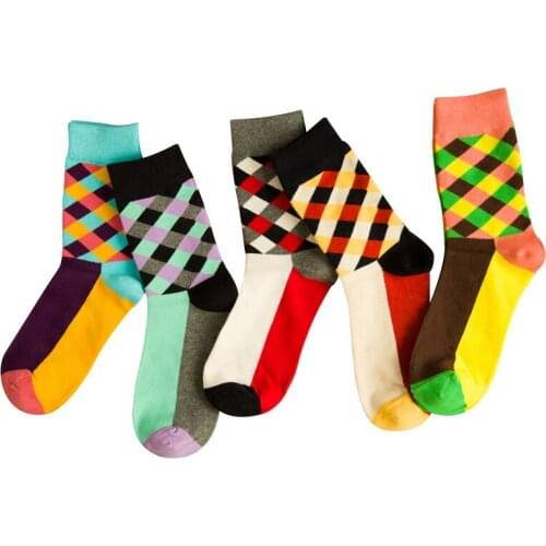 5 Pairs Men Short Sock Happy Socks British Wind Colorful Plaid Creative Trendy Men Socks Durable Stretchy Cotton Sock Meias Crew