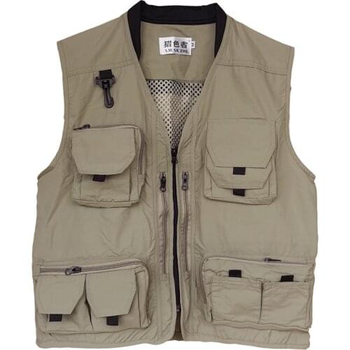 Solid Men Vests Fishing Outdoor Multi-Pocket Outwear Mesh Zipper Quick Dry Mens Vest Casual Photography Waterproof Cargo Gilet