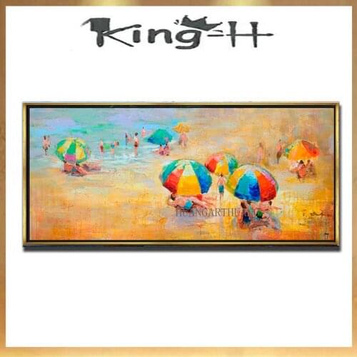 Original manuscript quality 100% hand-painted beach seascape figure oil painting canvas wall art wall painting family decoration