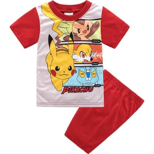 Pikachu Pokemon Boy Girls Pyjamas Set Summer Cotton Kids Short Sleeve Pyjamas Clothes Sets Pijamas Cartoon Sleepwear Suit