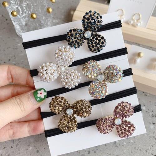 Hot Clover Pearls Elegant Elastic Hair Bands Hair Accessories Girl Headwear Women Hair Rope Bead Ponytail Holder