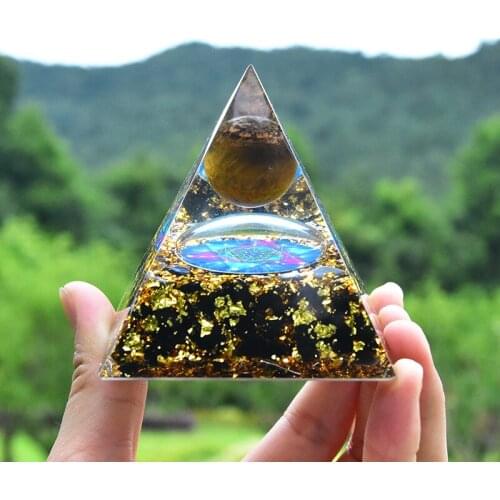 Orgonite Pyramid 70mm Tigers Eye Crystal Sphere With Obsidian Natural Cristal Orgone Energy Healing Reiki Chakra Multiplier