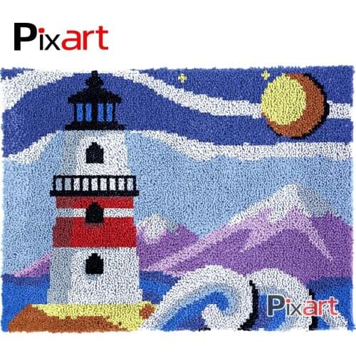 Latch Hook Rug Lighthouse Lush Wall Wall Tapestry Kits DIY Carpet Rug Lofty Yarn Cushion Arts Crocheted Fluffy Floor Mat Crafts