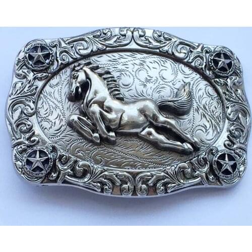 Rectangle Floral Flower Ancient silver Bull&Flying Horse Western Belt Buckle suitable for 4cm wideth belt with continous stock