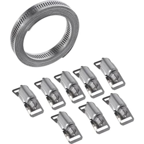 Adjustable 304 Stainless Steel Duct Hose Clamps System 12 FT Metal strapping with Holes + 8 Fasteners Intercooler Pipe Plumbing