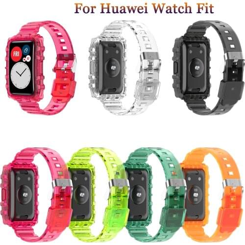 Sport Transparent Strap For Huawei Watch Fit Crystal Clear Replacement Band With Rugged Bumper Case Watch Fit Accessories Correa