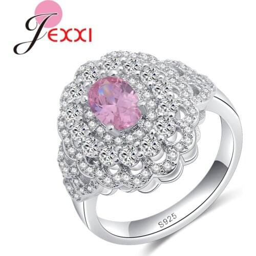 Luxurious Sweet Pink Crystal 925 Sterling Silver Rings For Beautiful Lady New And High Quality Christmas Day Gift