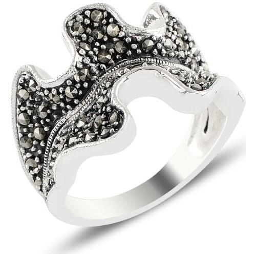 Silverlina Silver Wrinkled Marcasite Ring