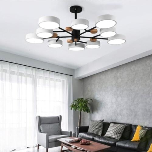 Modern Nordic minimalist LED chandelier fashion living room macaron lamp wrought iron bedroom hotel wooden lamp