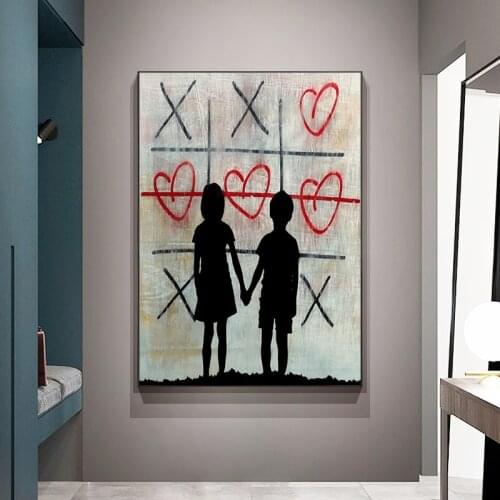 Modern Graffiti Art Boy and Girl Abstract Canvas Painting Poster Print Cuadros Wall Art for Living Room Home Decor (No Frame)
