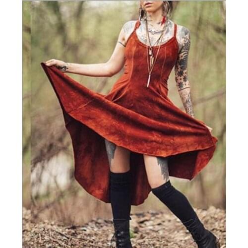 Medieval Vintage Slim Elf Elves Costume For Adult Women Summer Beach Dress Asymmetrica Hem Sexy Sling Retro Long Dress