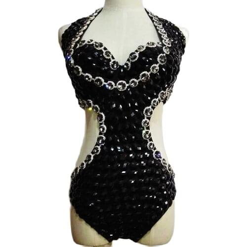 Glistening Rhinestones Handmade Bra Bodysuits Nightclub Pole Dancing Stage Wear Singer Performance Costumes Evening Prom Outfit