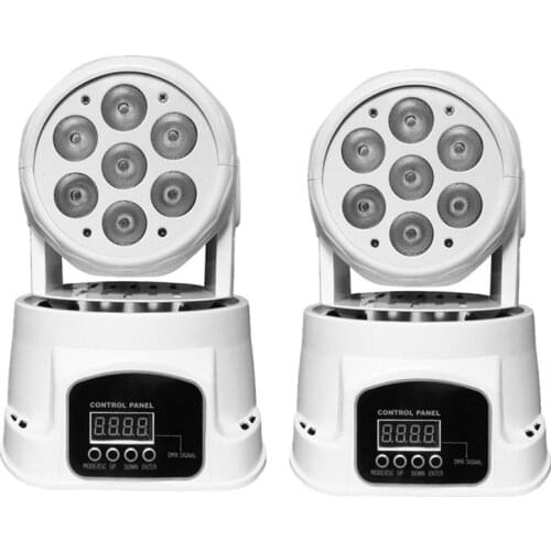 2Pcs/lot White Color 7x12W LED Moving Head Light/RGBW LED Wash Wall Light Mini DMX512 Stage Beam Effect Lights/KTV DJ Equipment