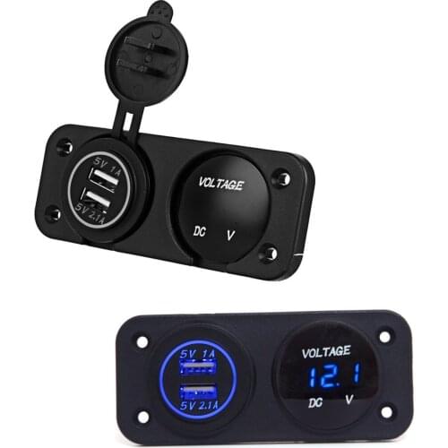 DC 12V - 24V LED Digital Voltmeter + Dual USB Power Socket Panel 2.1A/1A USB Charger For Car Boat Rv Motorcycle Green Blue Red