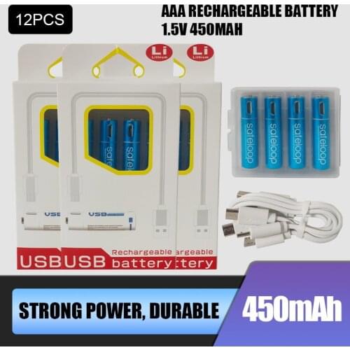 12pcs Technology! USB Rechargeable Battery 1.5V AAA 600mah li-polymer li-ion battery Remote control batteries, toy car batteries