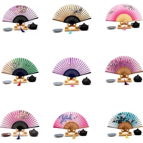 Silk Cloth Folding Fans Wedding Decoration Party Fans Hand Held Fan Flower Hand Fan Home Decor Gift Spanish Dance Chinese Fan