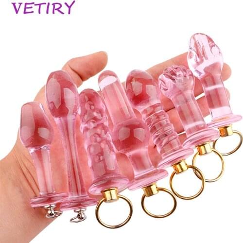 VETIRY Glass Anal Sex Toy for Women Man Pink Dildo Butt Plug Prostate Massager Sex Products Anal Beads Vagina Butt Stimulation