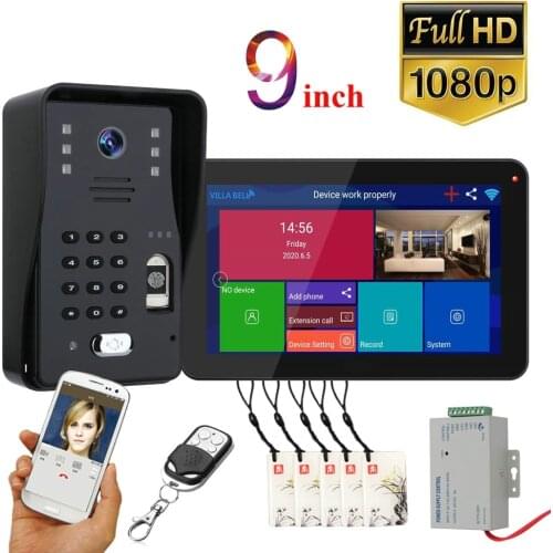 9 inch Wifi Wireless Video Door Phone Doorbell Intercom System with Wired Fingerprint RFID AHD 1080P Door Access Control System