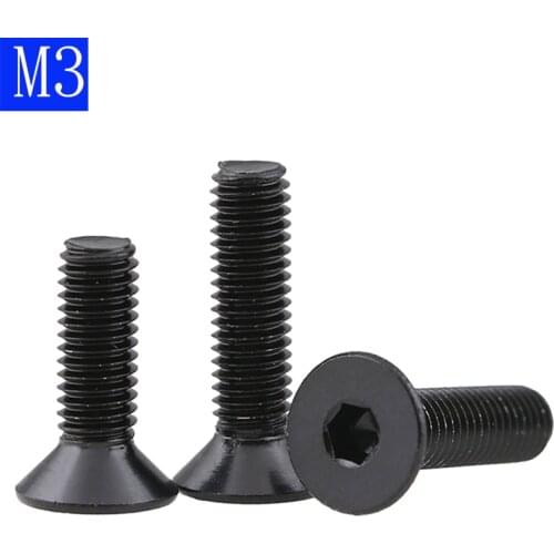 M3 - 0.5 3mm Black 304 Stainless Steel Flat Head Socket Caps Screws DIN 7991 Allen ISO 10642