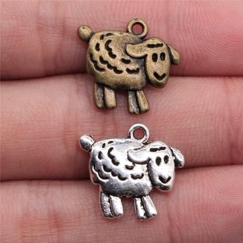 WYSIWYG 10pcs Charms Sheep Lamb 18x16mm Antique Making Pendant Fit Vintage Tibetan Bronze Silver Color DIY Handmade Jewelry