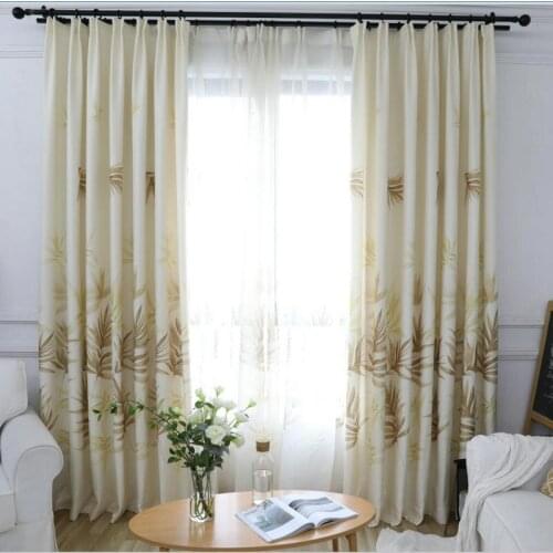Chinese Modern Bamboo Leaves Window Printing Blackout Curtains for Living Room Bedroom Polyester Curtain Window DecorativeFabric