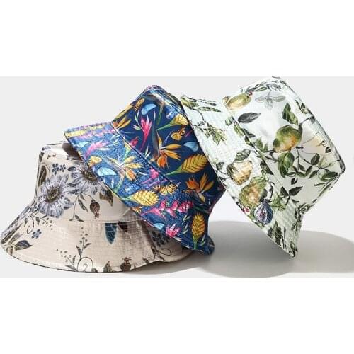 2021 New Flower Embroidery Womens Summer Fisherman Hat Outdoor Foldable Bucket Hat Sun Protection Hat Unisex Panama Cap