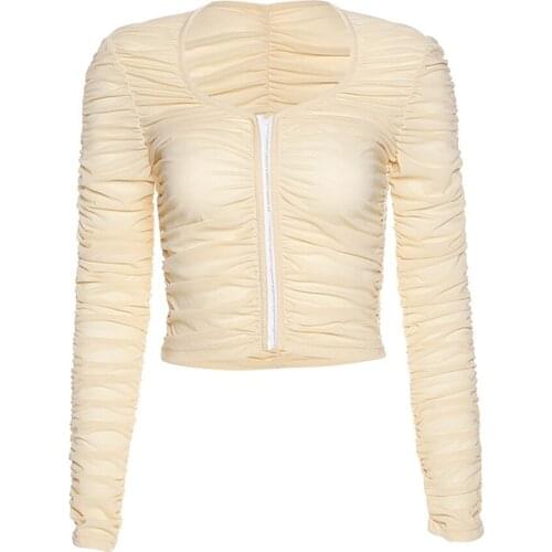 2021 Sexy Women Spring Autumn Solid Color T-Shirts Single-breasted Shrinkage Design O-Neck Long Sleeve Slim Short Cardigan Top