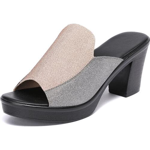New Fashion Non-slip Women High Heels Slippers Peep Toe Outside Ladies Hoof Heels Slippers Shallow Women Slippers