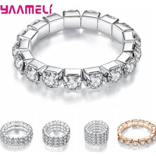 Multi Rows Rhinestone Ring 925 Sterling Silver Pave AAA CZ Wedding Band Rings for Women Bridal Statement Party Jewelry