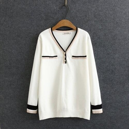 Oversize Women Sweater Autumn/Winter Jumper Chic V Neck Three Buttons Pullover Knitted Undershirt Fashion Casual Loose Tops 2020