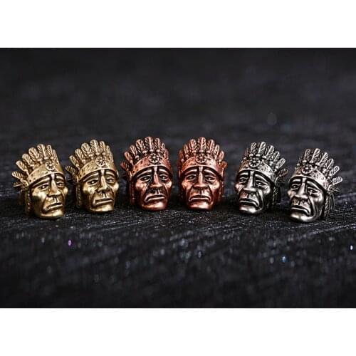 1PCS Classic Indian Portrait Metal Beads DIY Lanyard Making Men Beaded Bracelets Jewelry Accessories Charm Copper Beads