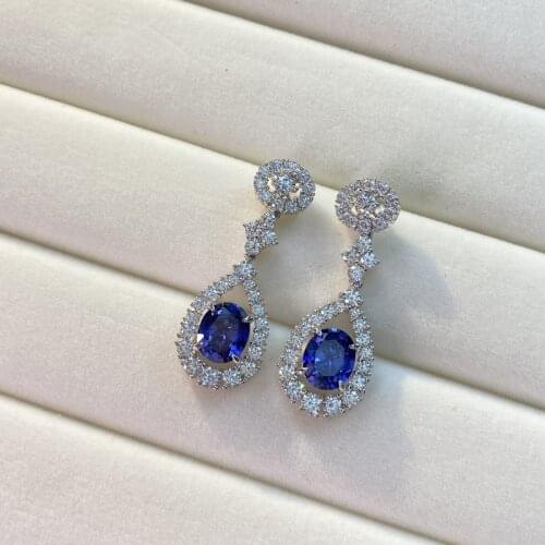 100% 925 Silver Color Sparkling High Carbon Diamonds Tanzanite Drop Earrings For Women Wedding Party Birdal Party Fine Jewelry
