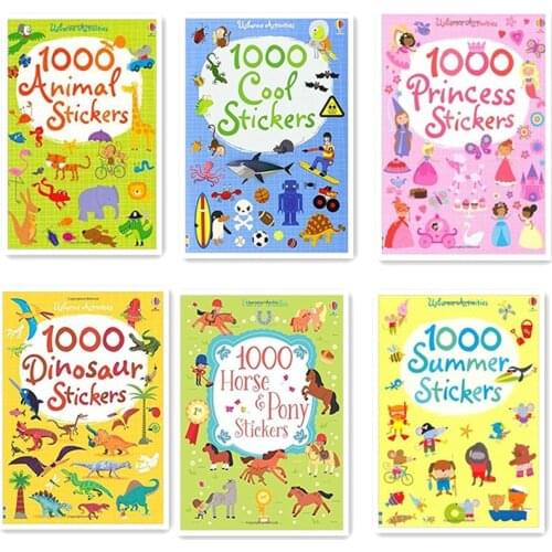 1000 pcs Cartoon Scene Stickers Kids Sticker Books with Animals Princess Dinosaur Travel Books Preschool 15.2*21cm
