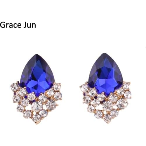 14 Colors Choose Austria Crystal Rhinestone Water Drop Shape Clip on Earrings Without Piercing Charm Bridal Ear Buckle Earrings