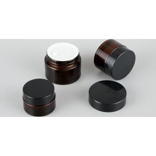 15g 30g 50g 12pcs Empty Brown Glass Container Small Eye Cream Glass Jar Glass Bottle Makeup Pot With Black Cap Face Cosmetic Tin