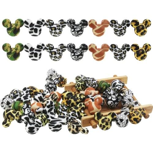 BPA Free Silicone Baby Beads Print Leopard 20pcs Baby Teething Round Ball Pearl DIY Silicone Pacifier Clip Teether Bead