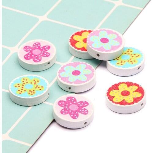 20pcs DIY Round Color Printing Wooden Beads For Necklace Bracelet Jewelry Making Handmade Childrens Toy Decoration