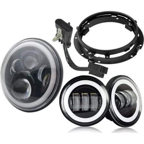 7" Inch Motor LED Headlight 4.5" Inch Fog Lamps 7Inch Mounting Bracket Ring For Harley Touring Softail Classic