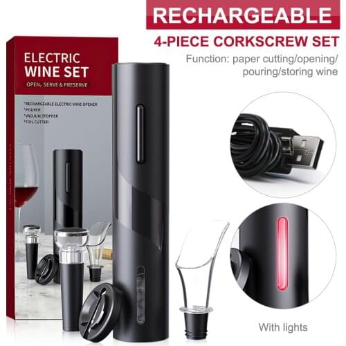 Automatic Electric Wine Opener One-click Corkscrew With Foil Cutter Stopper USB Rechargeable Wine Bottle Opener Kitchen Gadgets