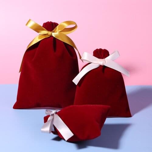 50pcs Velvet Jewelry Bag With Ribbon Small Pouch For Wedding Party Candy Bag Jewelry Organizer Custom Logo Earings Display