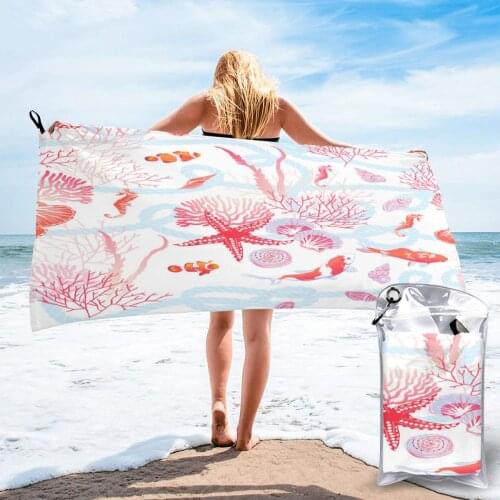 Quick Drying Pocket Towel Sea Fishes Star Shells Seahorse Algae Portable Water Absorbent Towel No Pilling Sports Bath Towel