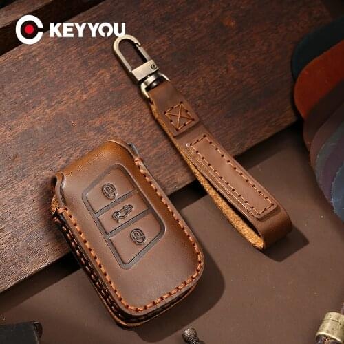KEYYOU Genuine Leather Car Key Case For VW Volkswagen Seat Golf7 Tiguan MK2 Magotan Passat B8 CC For Skoda Superb A7 3 buttons