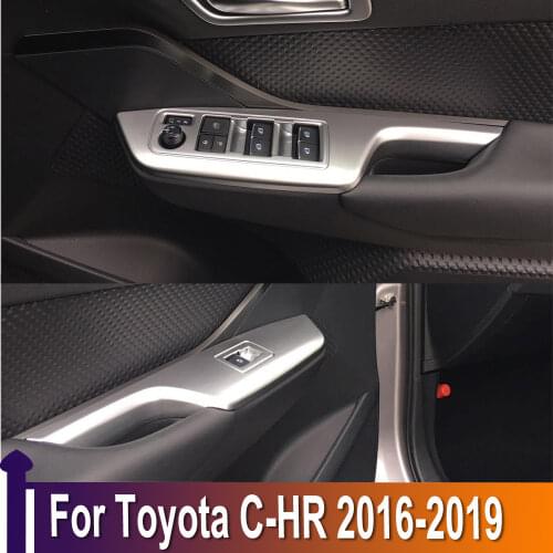 For Toyota CHR C-HR 2016 2017 2018 2019 Carbon Fiber Inner Door Armrest Window Rise Switch Buttons Cover Trim Auto Accessories