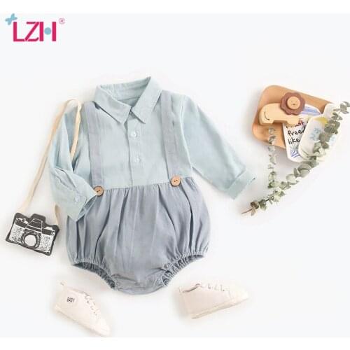 LZH 2021 Spring Summer Bodysuit For Newborn Solid Color Newborn Baby Clothes Long Sleeve Suspenders Baby Boys Romper 0-3 Years