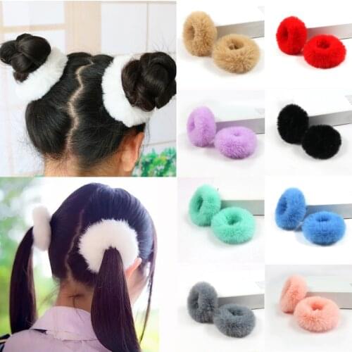Fashion Girls Elastic Hair Circle Faux Rabbit Fur Scrunchie Hair Rope Ponytail Holder Plush Hair Ring Korean Hairwear Accessorie